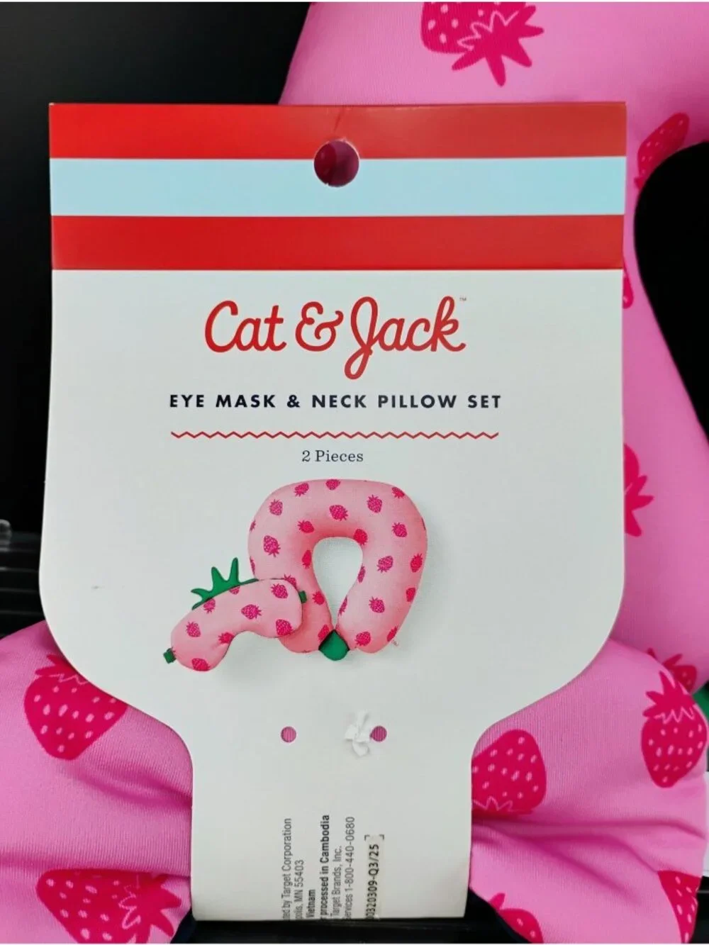 Cat & Jack Strawberry Print Neck Pillow & Eye Mask Set